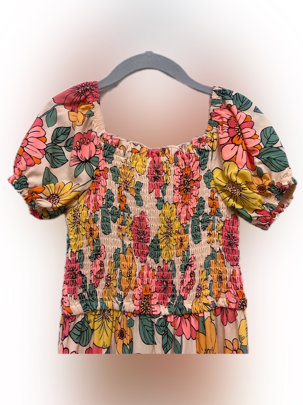 FabKids Girls Size 8 Floral Smocked Puff Sleeve Wide Leg Jumper - Picture 9 of 12